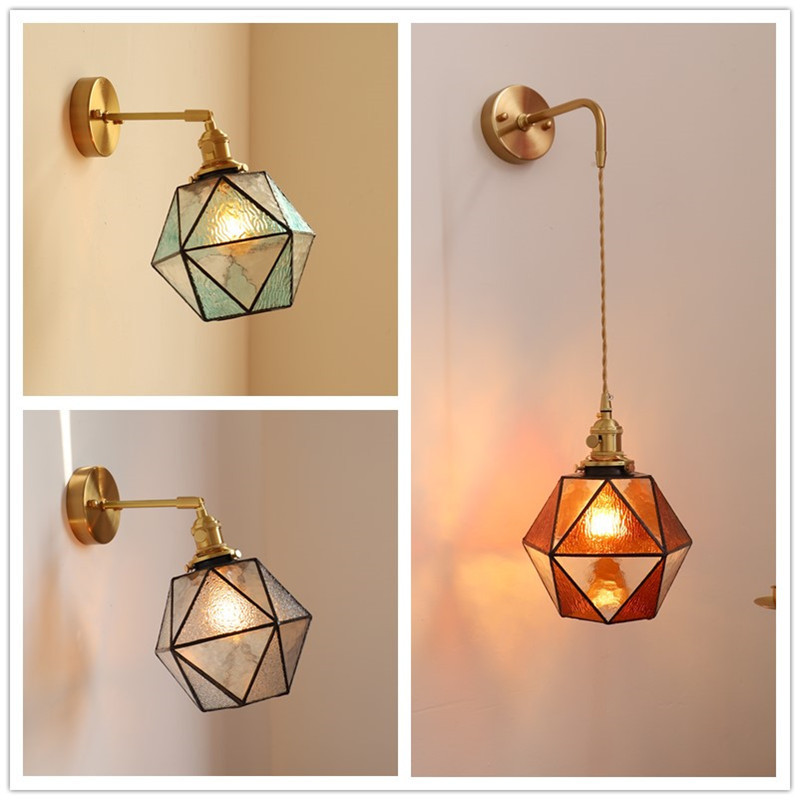 Retro glass wall lamp Nordic brass Japanese bedroom bedside lamp Living Room Bar B & B warm nostalgic decorative lamp Retro glass wall lamp Nordic brass Japanese bedroom bedside lamp Living Room Bar B & B warm nostalgic decorative lamp