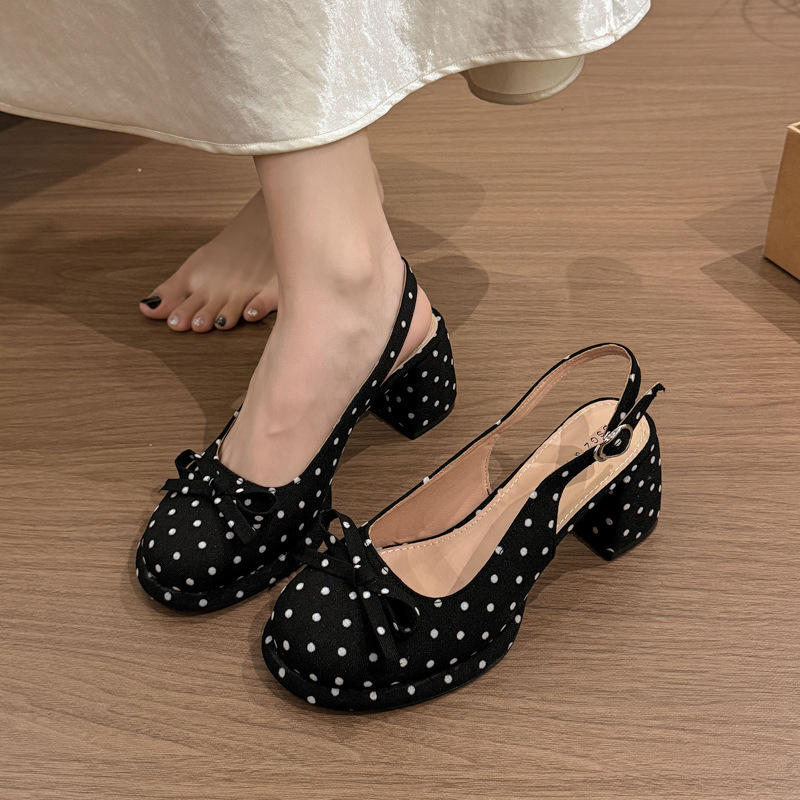2026 New Polka Dot Bow Thick Heel Sandals for Women, Summer French Mary Jane Shoes, Versatile High Heels 2026 New Polka Dot Bow Thick Heel Sandals for Women, Summer French Mary Jane Shoes, Versatile High Heels