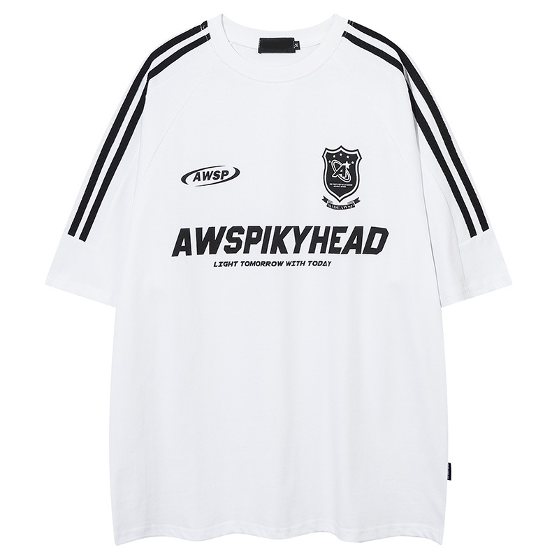 YPRS Ameriška stranska črtasta niche ball obleka s kratkimi rokavi, moška in ženska ohlapna prevelika majica_voghion.com