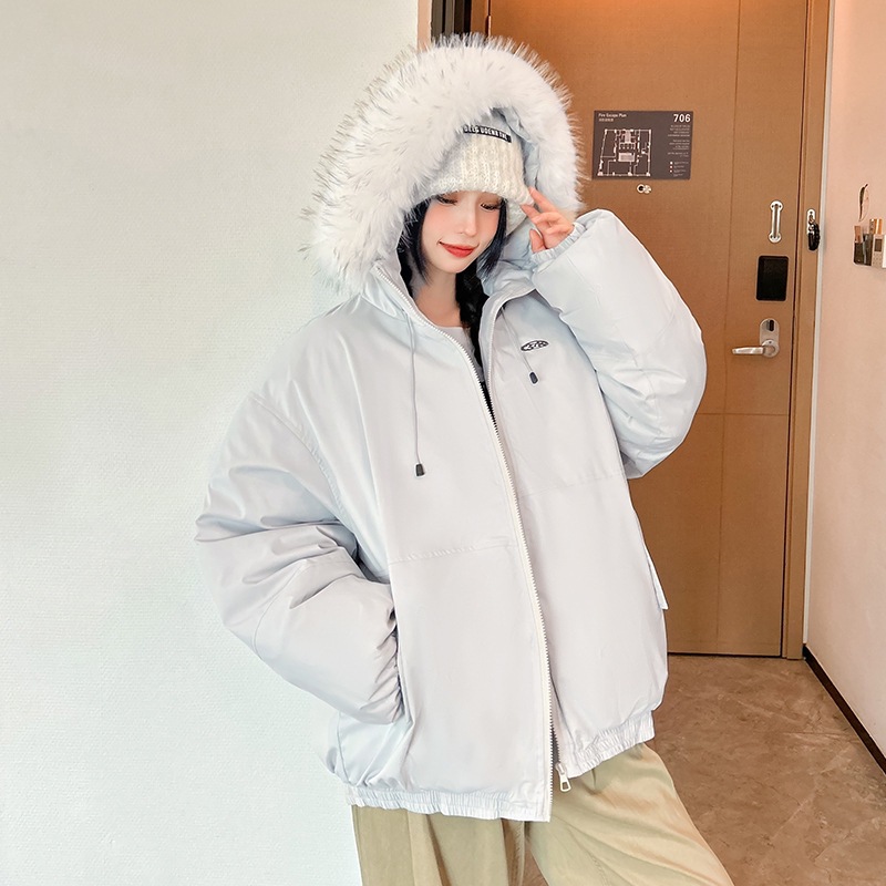 Transfronterizo de cuello blanco con capuzas simple ropa de algodón de pluma para mujeres 2025 nueva ropa de invierno coreana de invierno con chaqueta gruesa