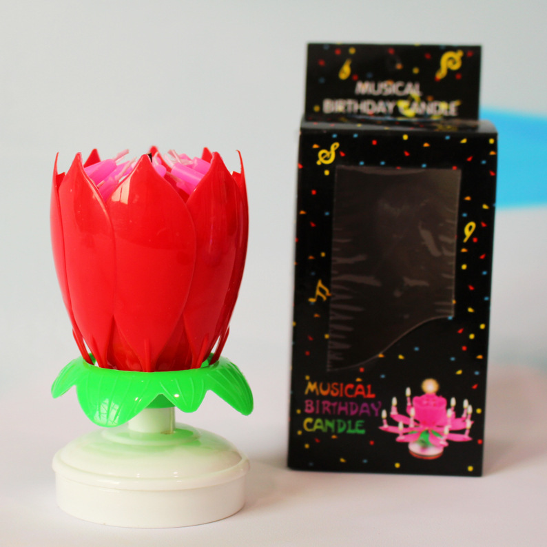 Vela de cumpleaños electrónico Lotus doble capa floración rotación cumpleaños fiesta atmósfera pastel decoración creativa música vela