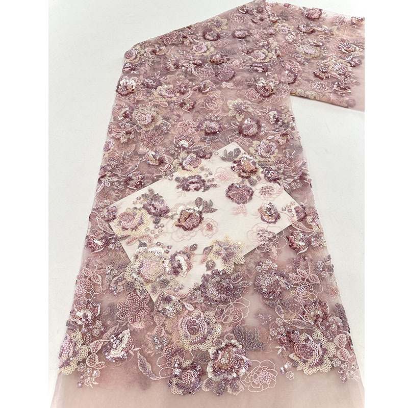 Europa y América industria pesada sequinilla tela vestido de boda estilo nacional tela de malla cuentas bordado tubo de fábrica directa