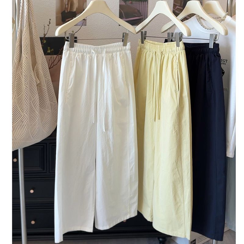 Japanese and Korean Petite Wide-Leg Pants Casual Nine-Point Pants ~ Summer Thin Washed Cotton Loose Pants Paper Pants