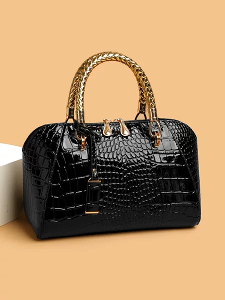 Crocodile pattern handbag, new European and American style cross-border square bag, shoulder and crossbody women's handbag, large vintage high-end feel