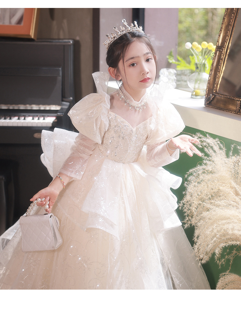 Mädchen Prinzessin Langarmkleid Für Hochzeit Und Feiern_voghion.com