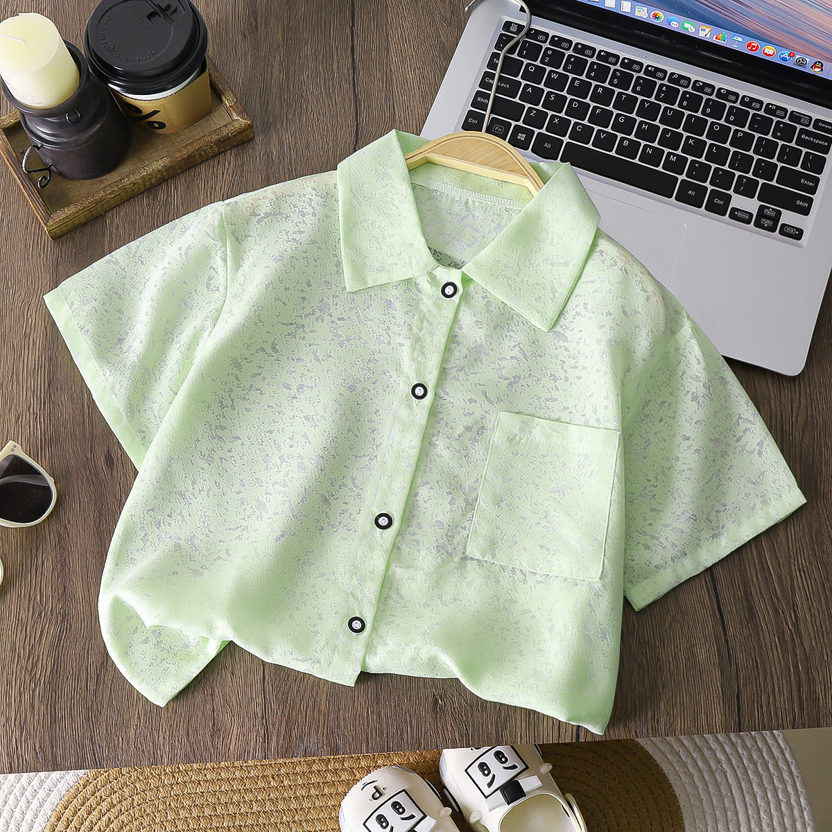 Camisa de solapa informal para niños y niñas de manga corta de verano