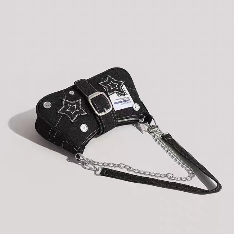 오토바이 스타일 핫 걸 핸드백 여성 하이 엔드 대용량 소형 올스타 데님 숄더 언더암 가방