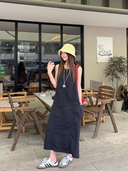 2025夏季新款宽松感休闲无袖背心连衣裙茶歇裙A字长裙女chic潮流1