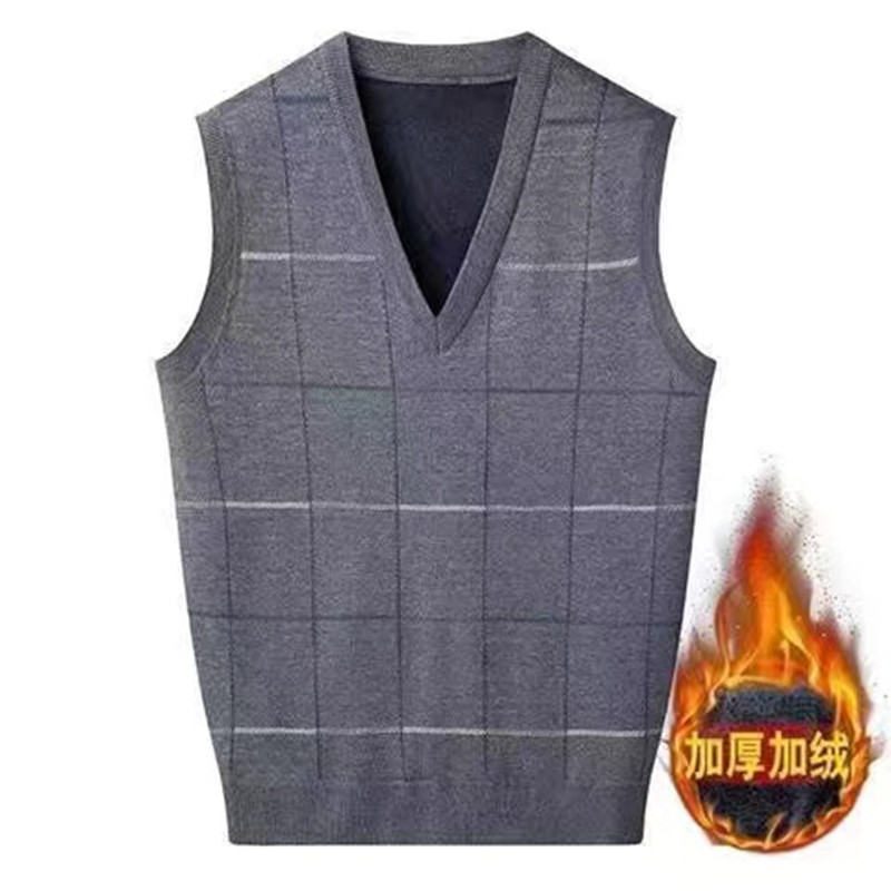 Una sola pieza de entrega de invierno de mediana edad y de edad avanzada forrada de lana engrosada con cuello en V de punto de espalda más tamaño papá desgaste chaleco caliente