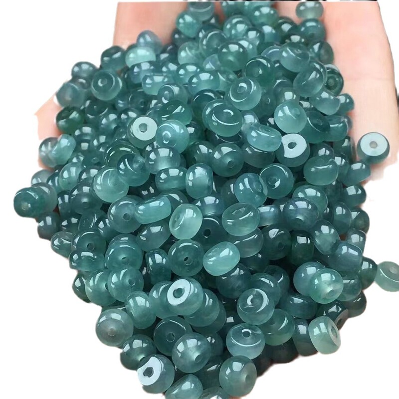 天然翡翠a品藍水そろばん玉玉玉散珠氷種玉玉玉隔珠ブレスレットネックレスDIY手作り部品|undefined