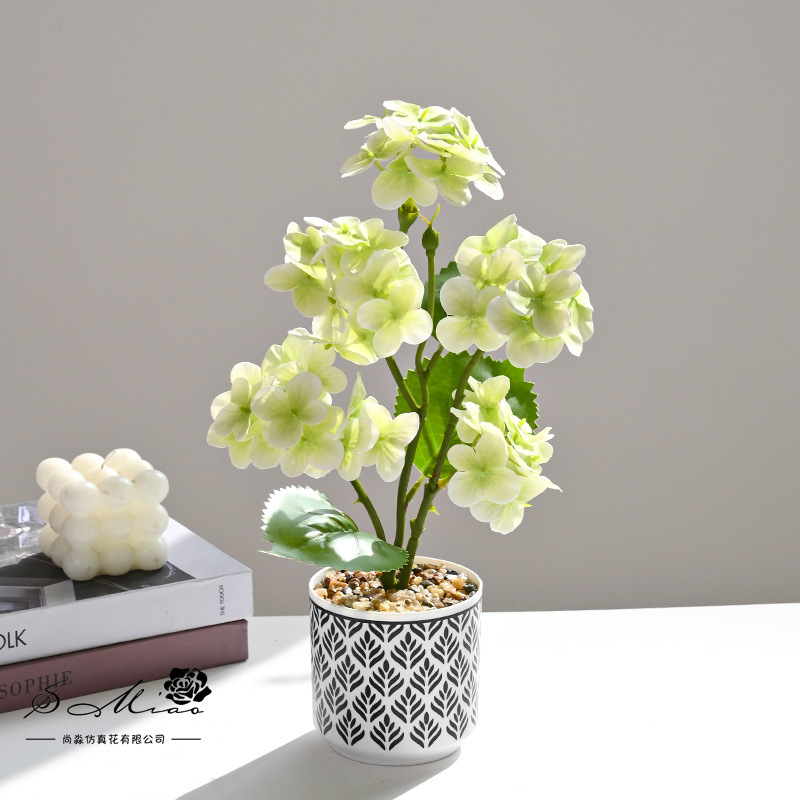 Sensación de la mano hortensias bonsai pequeño hogar creativo estudio fotográfico decoración decoración planta verde artificial simulación planta en maceta al por mayor