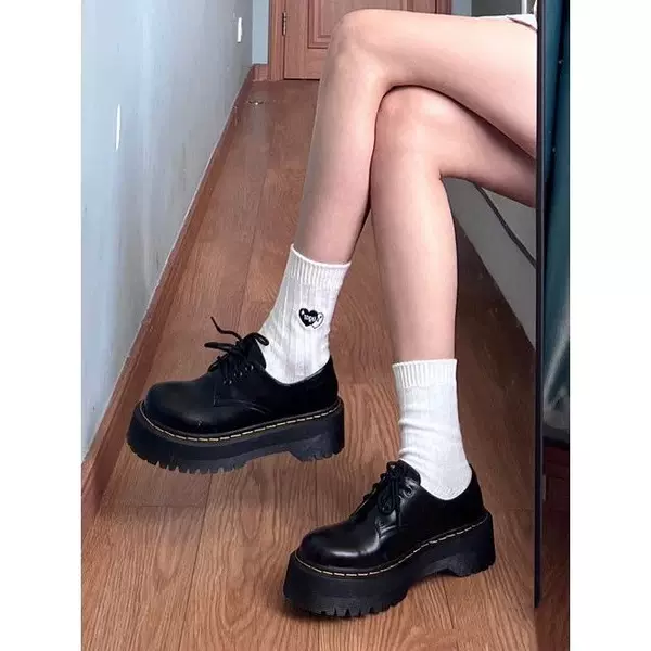 Thick-Soled Height-Increasing Shoes 2025 Autumn New Retro British Style Small Leather Shoes Women's Lace-Up Martin Boots with Stitching
