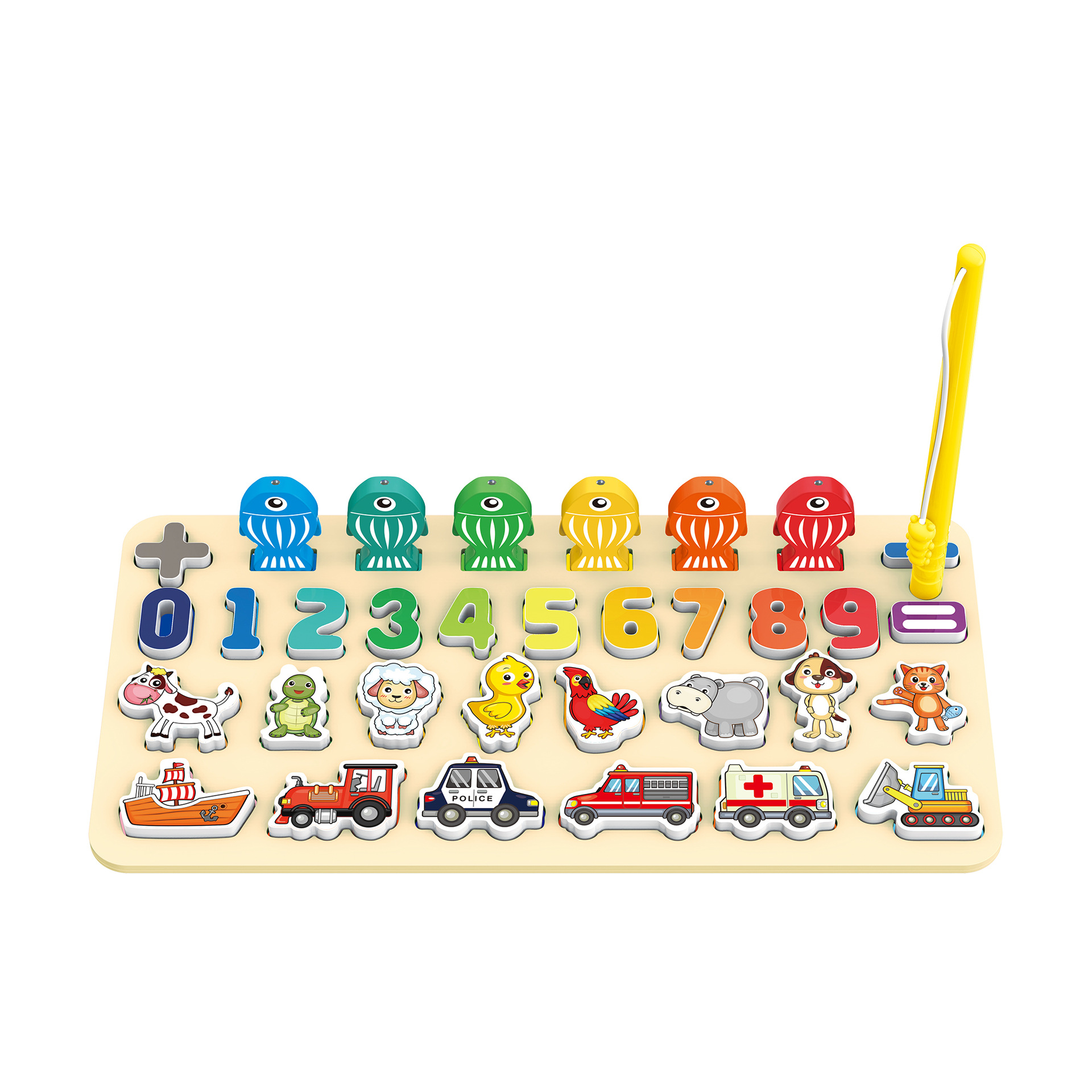 Educación temprana de los niños transfronterizos forma del coche multifuncional color a juego tráfico pesca cognitiva digital logarítmica tablero de juguete