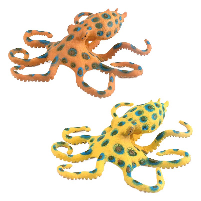 Simulación cognitiva infantil animal marino azul anillo pulpo modelo submarino criatura azul anillo estampado de leopardo pulpo adornos estáticos