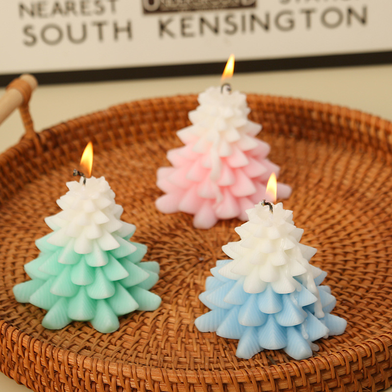 Vela aromática de pino con nieve de dos colores para árbol de Navidad, decoración navideña para el hogar, ambiente romántico, vela de cera de soja