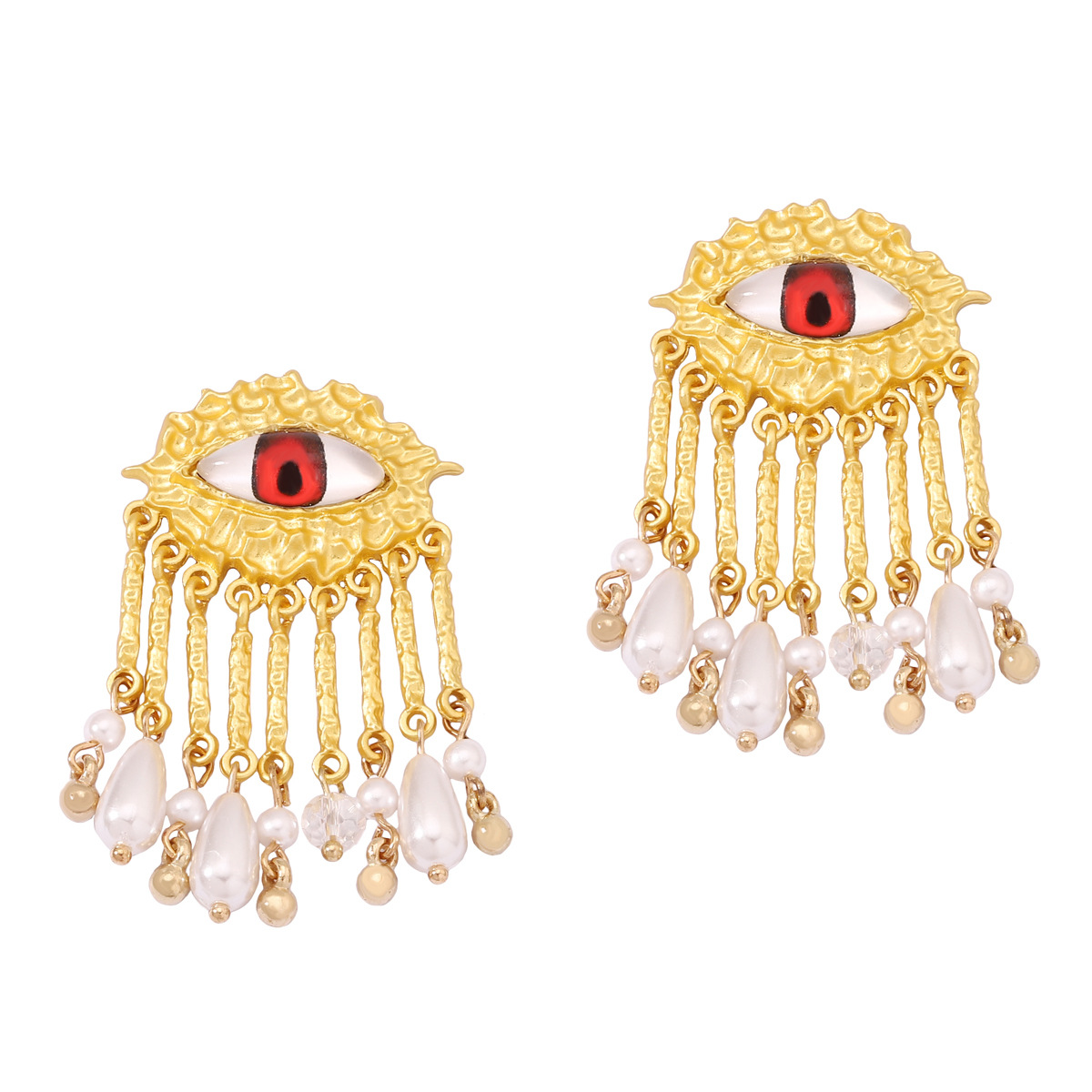 Vintage Pearl Tassel Drop Earrings With Eye Design For Women_voghion.com