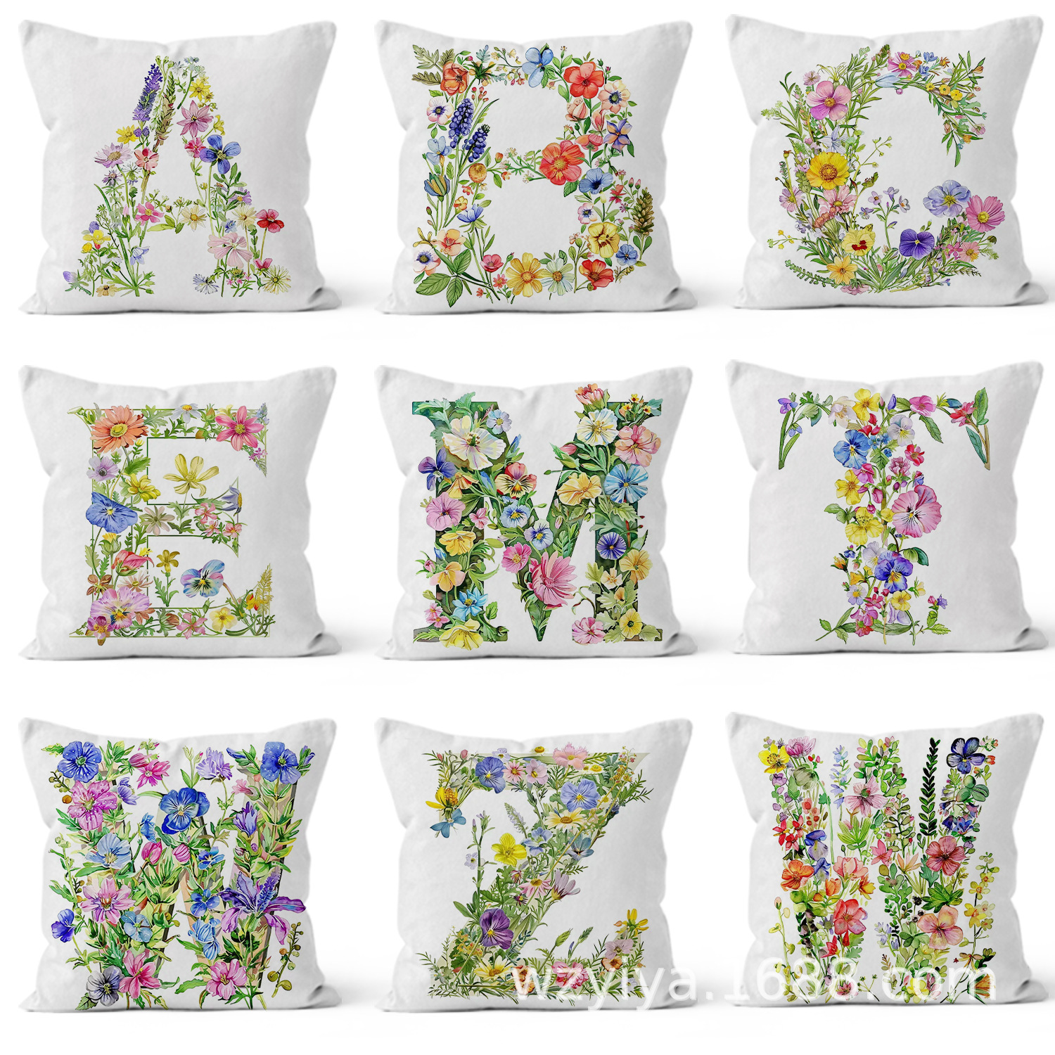 Flores letras inglesas almohada simple sofá moderno cojín de respaldo decoración desmontable cama cuadrada almohada de cabeza lavable