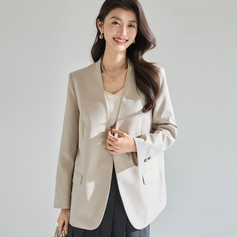 26 Spring/Summer New Minimalist V-Neck Structured Blazer for Women, Loose Casual Commuter Jacket 22781
