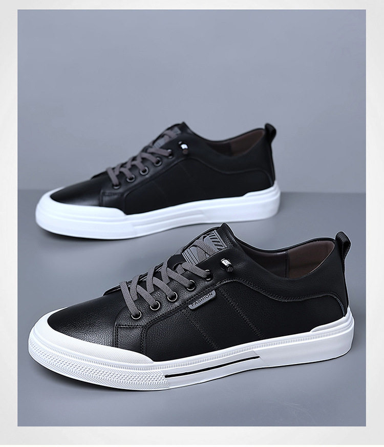 Giày da nam kiểu sneaker cổ thấp dây buộc co giãn, đế cao 1-3 cm — Màu trắng, Màu đen chi tiết 18