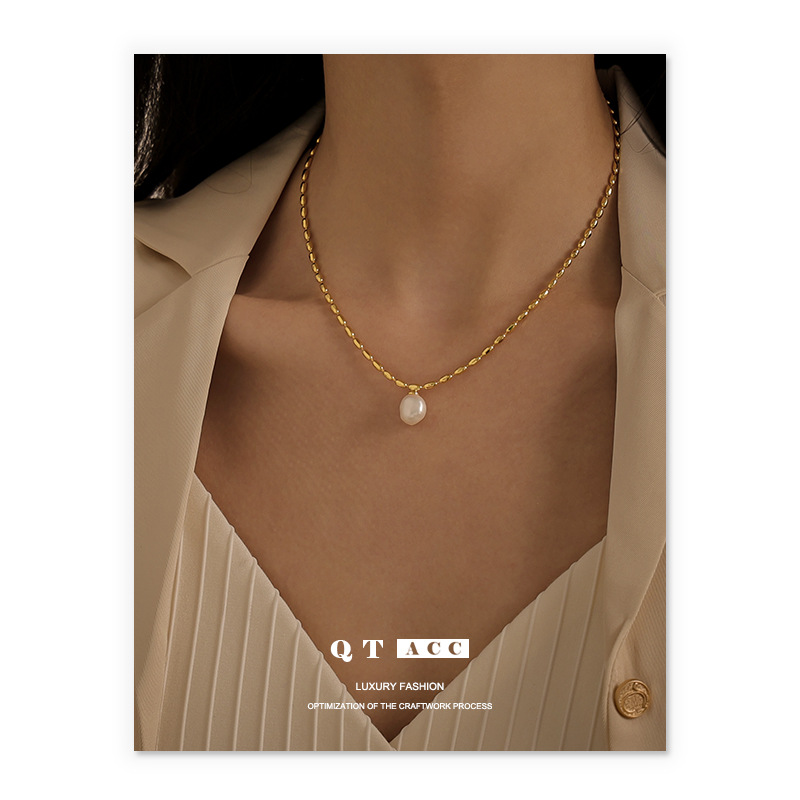 Collar de perlas naturales vintage estilo francés, chapado en latón con oro real de 18K, para mujer, con un toque de alta gama. image 3