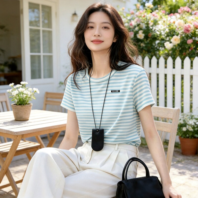 26 New Spring/Summer Cross-Border Fashion Korean Style Loose Casual Versatile Striped Niche Short-Sleeve T-Shirt Women's Top Trendy 26 New Spring/Summer Cross-Border Fashion Korean Style Loose Casual Versatile Striped Niche Short-Sleeve T-Shirt Women's Top Trendy