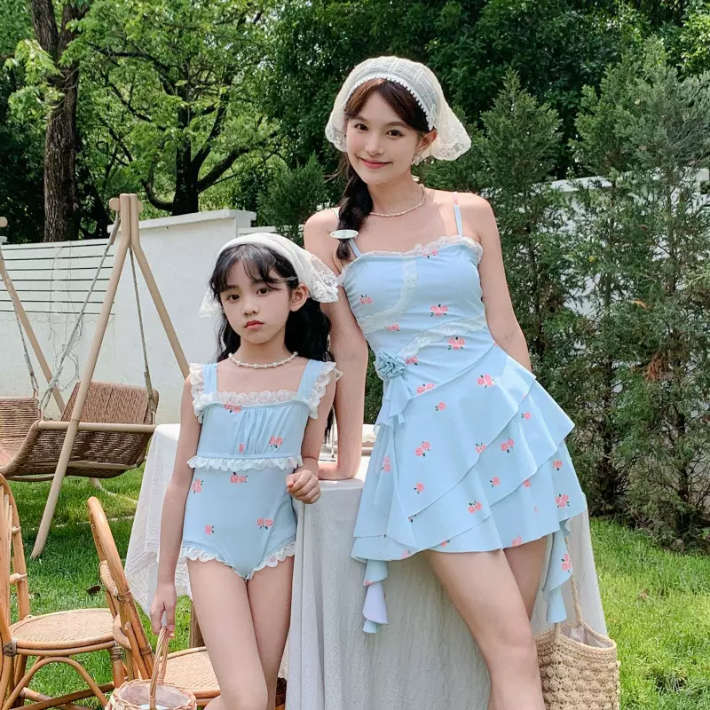 韩版2025新款亲子泳衣母女洋气保守连体裙式显瘦女孩女童水上乐园