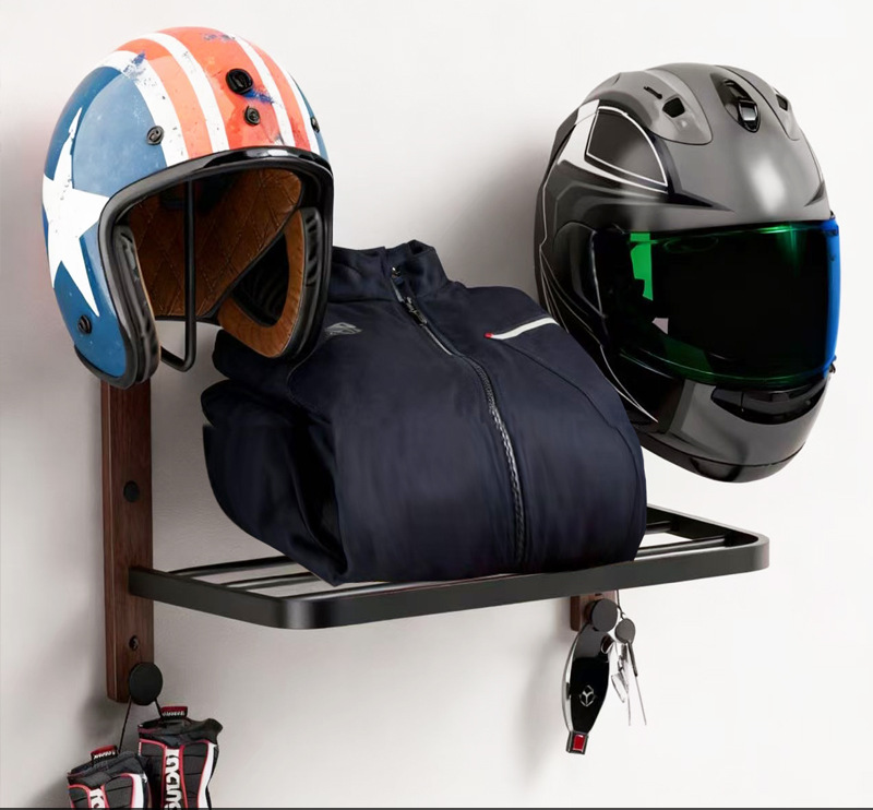 Cross-Border Wooden Motorcycle Helmet Rack Wall-Mounted Motorcycle Helmet Display Rack Solid Wood Motorcycle Leather Clothing Equipment Rack