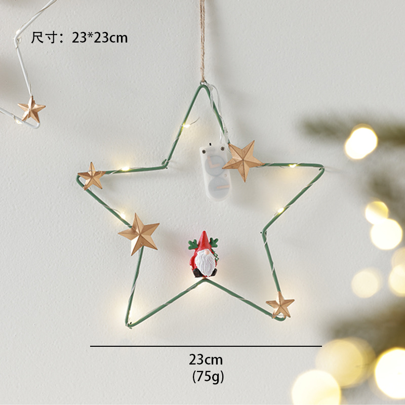 Decoración transfronteriza de Navidad decoración pentagramas luna luminosa lámpara de resina de hierro forjado colgante de pared de Navidad