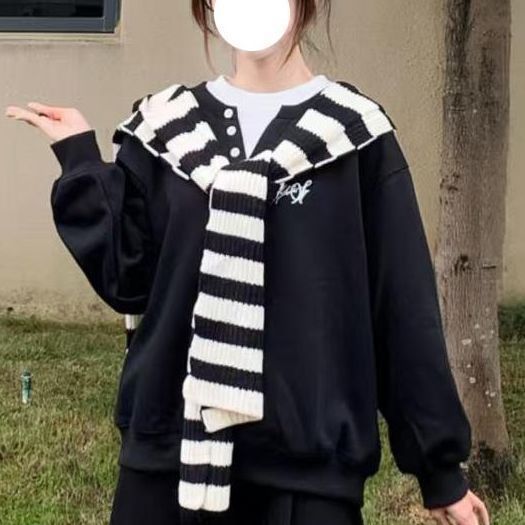 单/套装秋季运动风拼色卫衣女+披肩+休闲阔腿裤网红穿搭三件套潮|undefined