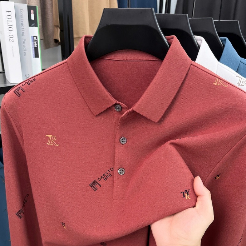 2026 Autumn New Long-Sleeve Turn-Down Collar Polo Shirt Classic Fashion Full-Print Long-Sleeve T-Shirt for Dad