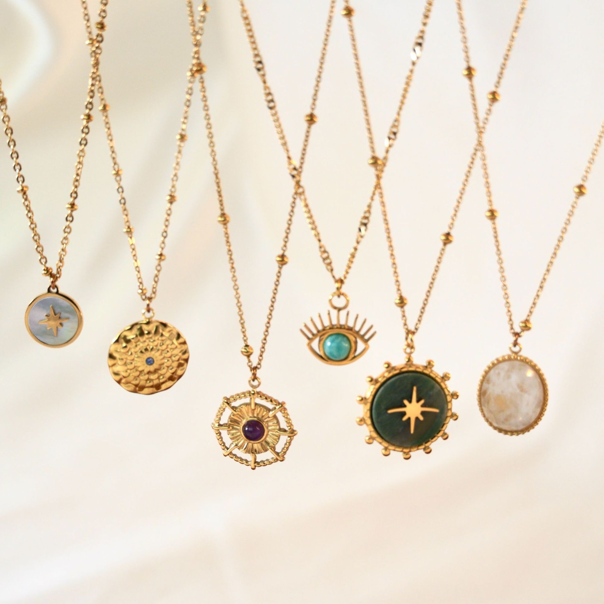 Pendant Necklace Classification Titanium Steel Chain Material 1 Piece Quantity Wholesale Commute Eye Titanium Steel Inlay Turquoise Pendant Necklace