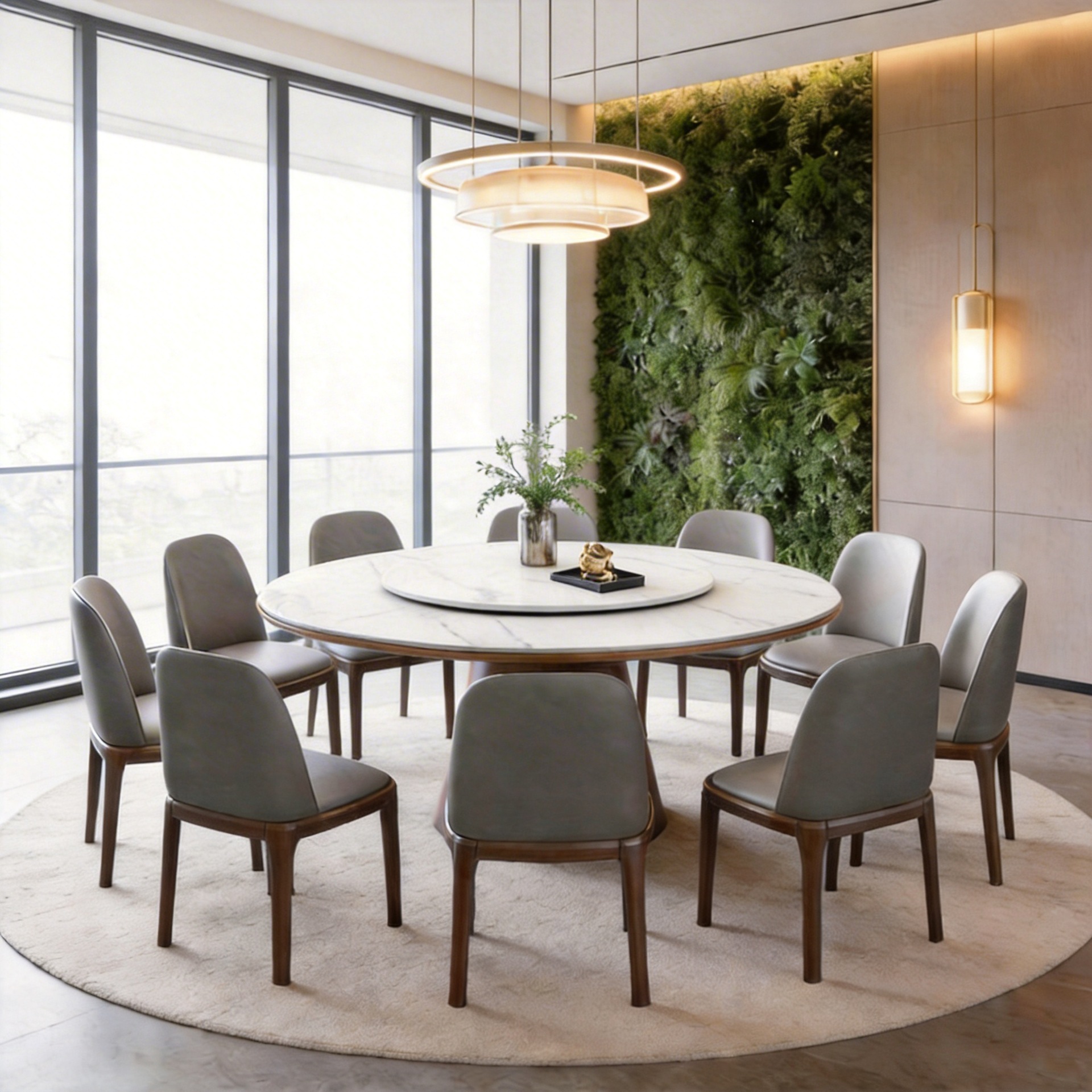 Rock Board Dining Table Solid Wood Household Round Table with Turntable Round Table Hotel 1.8 m Restaurant Table and Chair Rock Board Dining Table