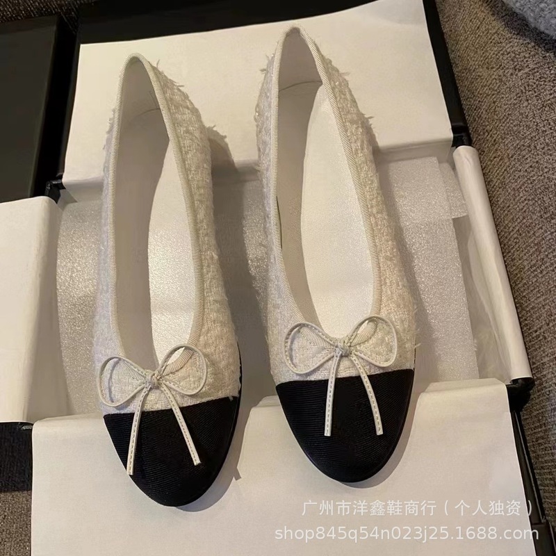 高版本小香风拼色蝴蝶结芭蕾鞋真皮纯色通勤鞋浅口圆头平底单鞋女|undefined