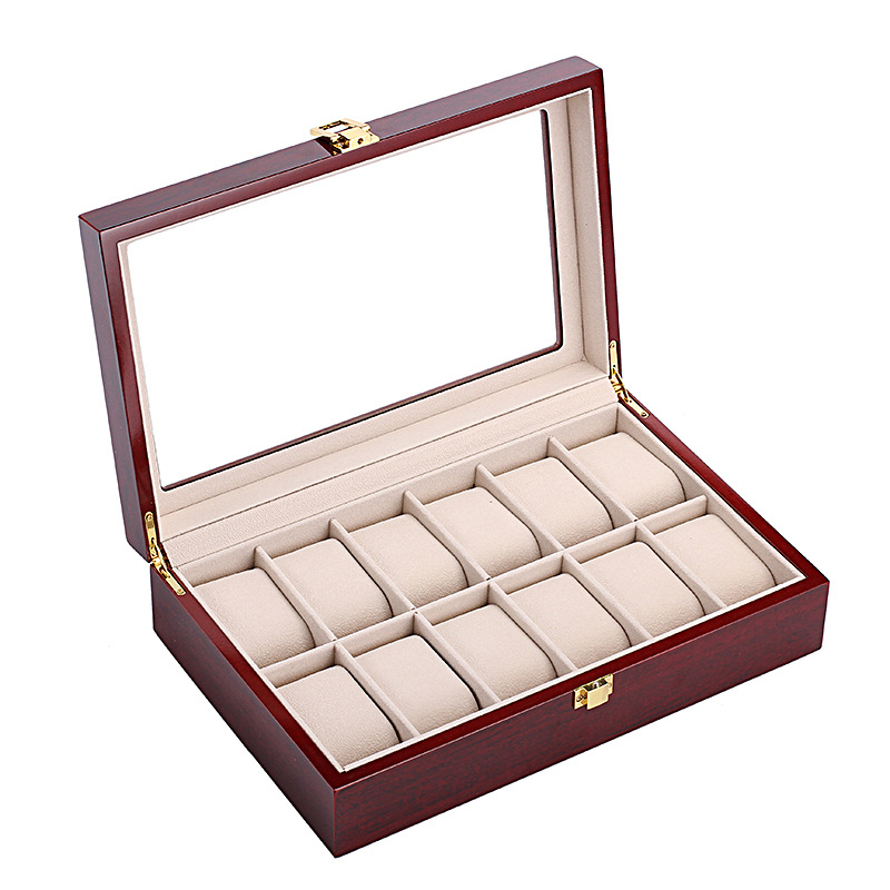 Piano Red Paint 12-Digit Watch Box Storage Display Box Wooden Window 6-Digit Watch Packaging Box Manufacturer