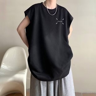 Black Deerskin Fleece Vest Men's Summer American Heavy Three-point Short-sleeved Waistcoat Fitness Basketball Sports Sleeveless T-shirt