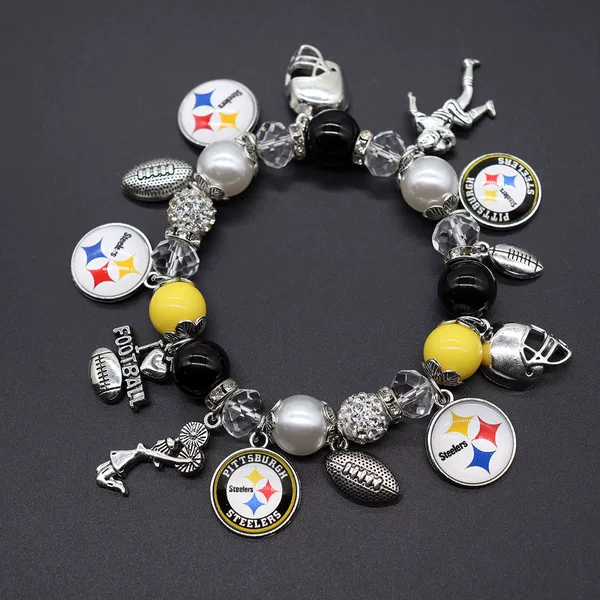 Amazon's New Cross-Border Best-Selling Nfl 32 Football Team Elastic Beaded Bracelet for Men and Women, Steelers Saints
