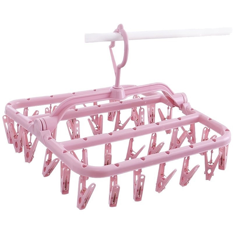 32 clips multifuncional percha de secado doméstica percha de ropa plegable percha de ropa balcón percha de calcetines rotativos a prueba de viento percha de calcetines