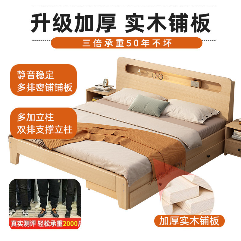 実木ベッド1.5メートル家庭用1.8メートルツインベッドシンプル現代賃貸経済型1.2mシングルベッド