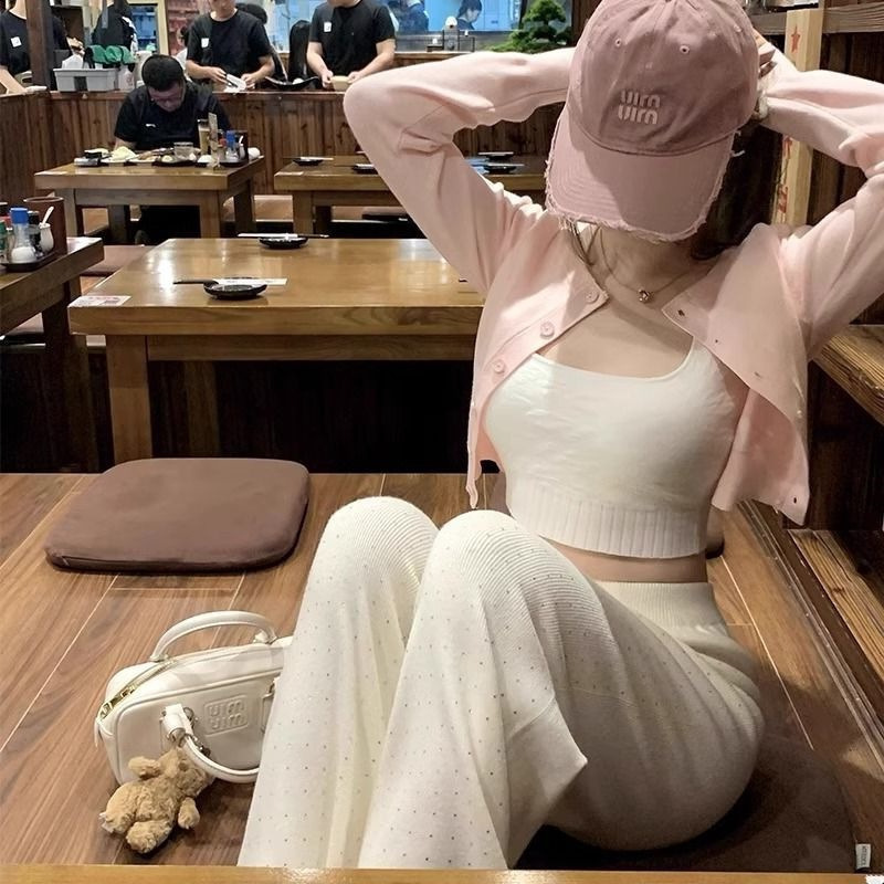 高个子满天星烫钻针织阔腿裤女秋冬季加厚垂感糯米裤直筒拖地裤|undefined