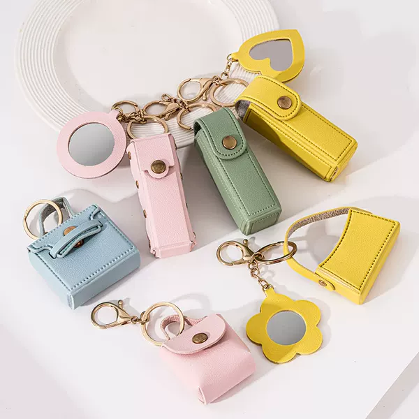 Cross-border Change Mouth Red Envelope Creative Mirror Keychain Small Pendant PU Leather Car Bag Hanging Accessories in stock