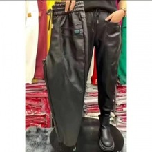 山力达迪单/加绒秋冬新款200斤大码显瘦PU皮裤时尚宽松休闲束脚哈