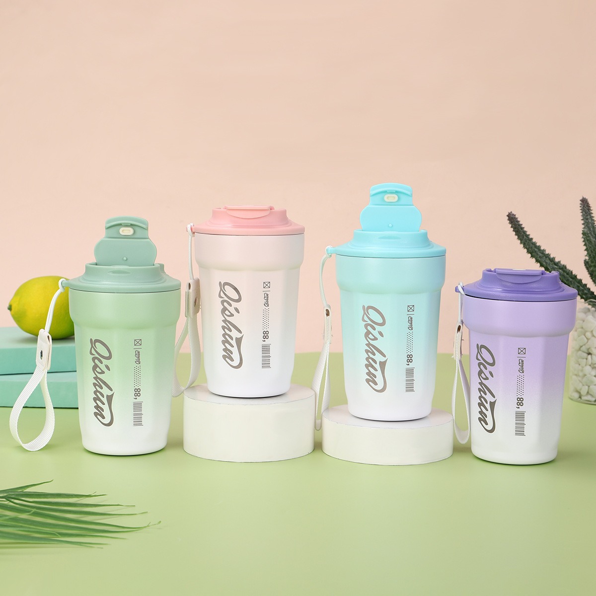 New Simple Gradient Octagonal Coffee Ceramic Inner Liner, Insulated With Handle, Portable Outdoor Cup_voghion.com