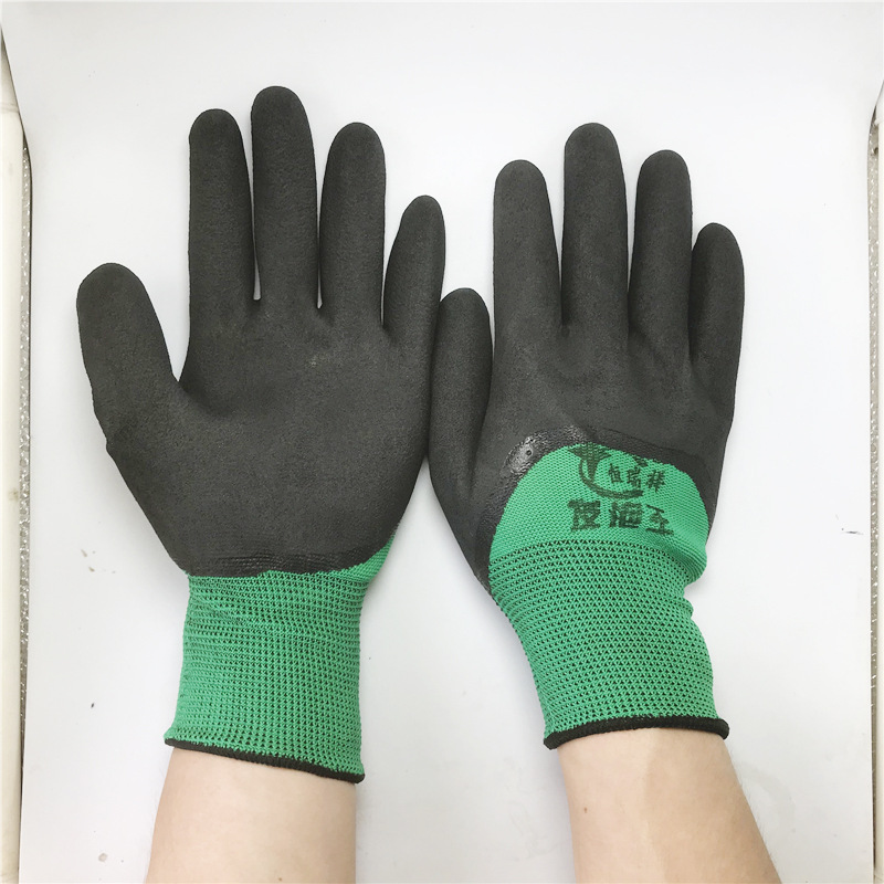 13-Needle Full Latex Breathable King Reinforced Finger-Coated Glove Double-Coated Breathable Work Safety Glove