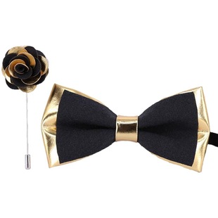 2033 flash gold PU men's bow tie wedding gold and silver bow suit shirt collar casual fashion nightclub collar