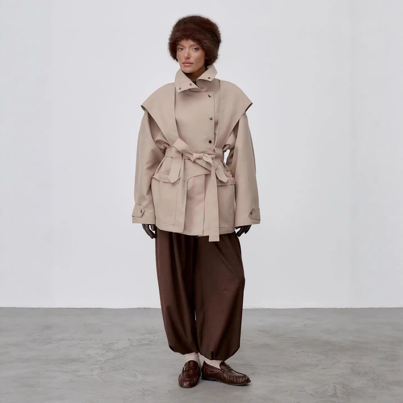 2026 Amazon Aliexpress Simple Style Solid Color Lace-Up Single-Row Metal Buckle Mid-Length Trench Coat for Women Cross-Border European 2026 Amazon Aliexpress Simple Style Solid Color Lace-Up Single-Row Metal Buckle Mid-Length Trench Coat for Women Cross-Border European