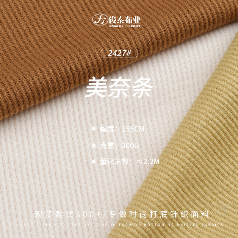抽条罗纹布300g涤纶粘胶氨纶TR弹力肌理感立体感针织坑条罗纹面料