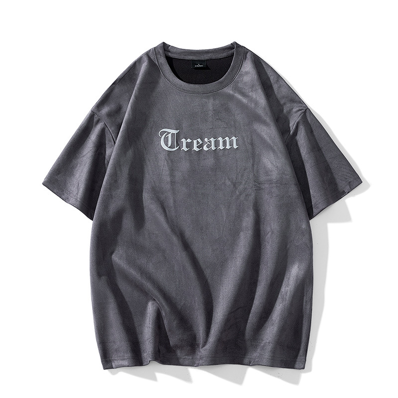 Trendy Men's Suede T-shirt Loose Fit Short Sleeved Summer Top_voghion.com