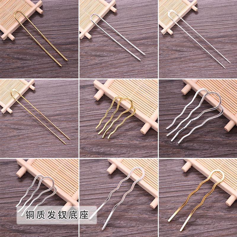 Hair pin base body wave four-tooth hair comb diy accessories hairpin tassel headdress antique material pure copper Hair pin base body wave four-tooth hair comb diy accessories hairpin tassel headdress antique material pure copper