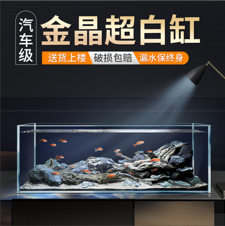 Bessn Gold Crystal Five-Line Ultra-White Glass Fish Tank Home Living Room Large Stream Tank Bare Tank Small Ecological Plain Rainbow