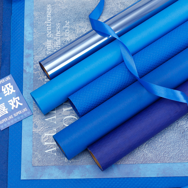 Klein azul ramo de papel de embalaje azul papel de arte al óleo estilo flor embalaje material DIY hecho a mano